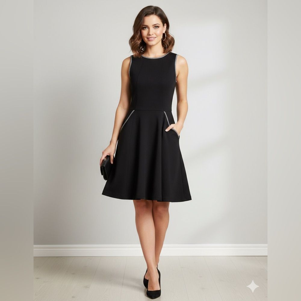 Club Monaco Black A-Line Dress Sleeveless Crew Neck Knee Length Size 4